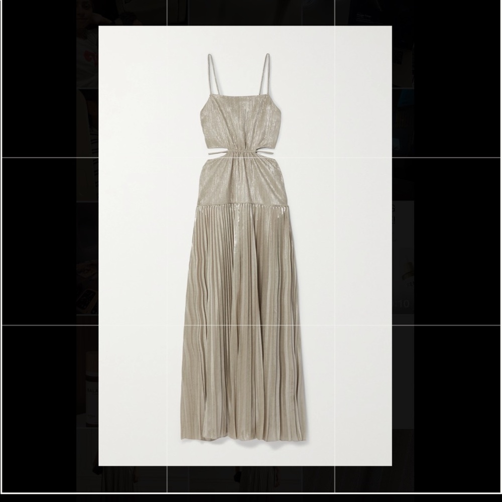 Daisy cutout plissé-lamé maxi dress